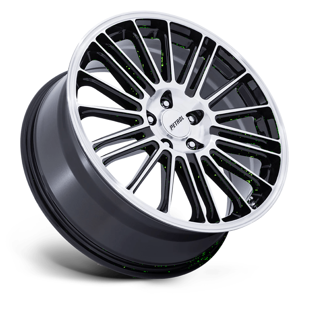 17x8 Petrol PE001 P1D Gloss Black With Machined Face Wheel 5x100 (35mm)