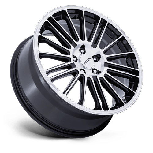 20x8.5 Petrol PE001 P1D Gloss Black With Machined Face Wheel 5x110 (40mm)