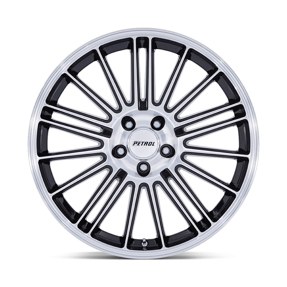 17x8 Petrol PE001 P1D Gloss Black With Machined Face Wheel 5x100 (35mm)