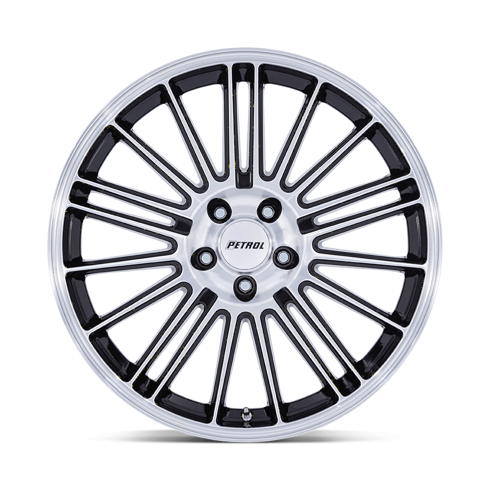 19x8 Petrol PE001 P1D Gloss Black With Machined Face Wheel 5x120 (35mm)