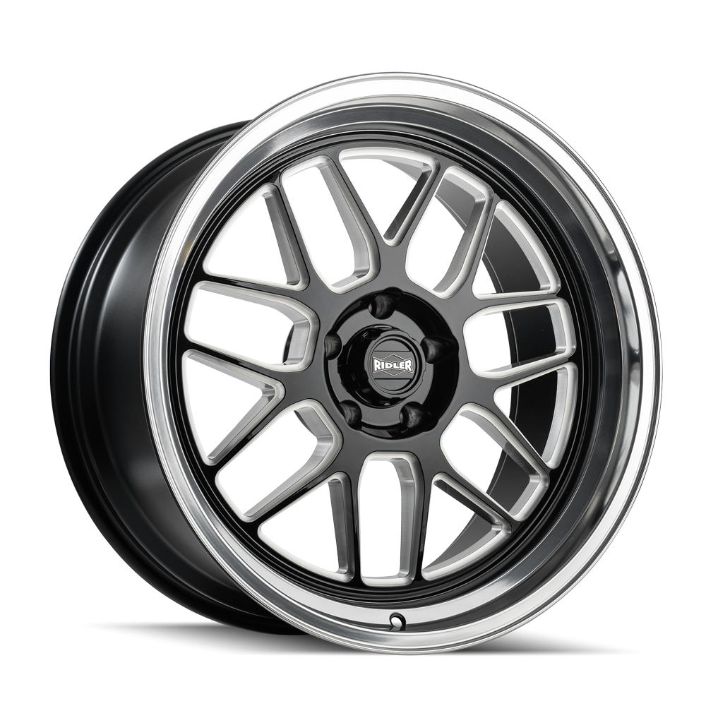 20x8.5 Ridler 611 Gloss Black Milled With Diamond Cut Lip Wheel 5x4.75 (0mm)