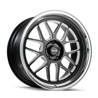 20x8.5 Ridler 611 Gloss Black Milled With Diamond Cut Lip Wheel 5x4.75 (0mm)