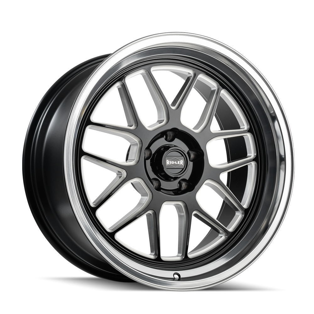 17x7 Ridler 611 Gloss Black Milled With Diamond Cut Lip Wheel 5x4.5 (0mm)