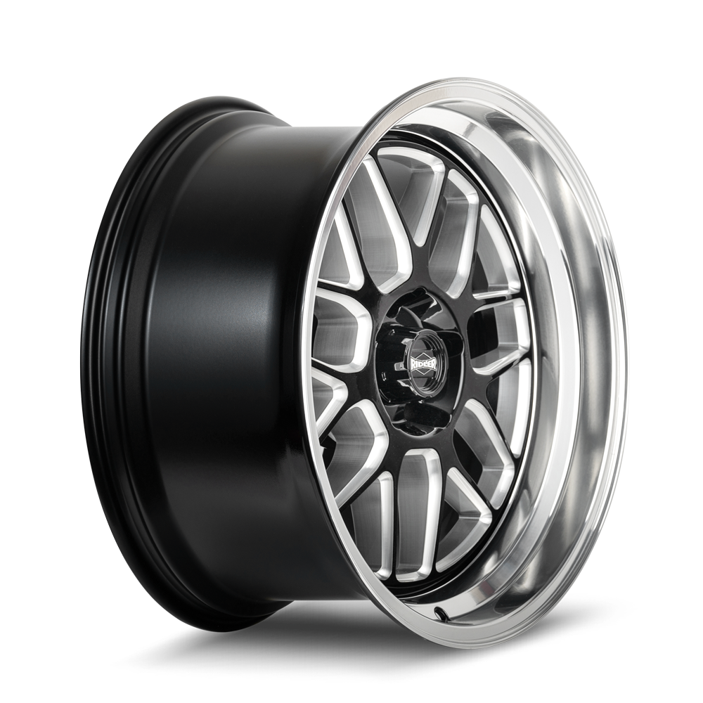 18x9.5 Ridler 611 Gloss Black Milled With Diamond Cut Lip Wheel 5x5 (0mm)