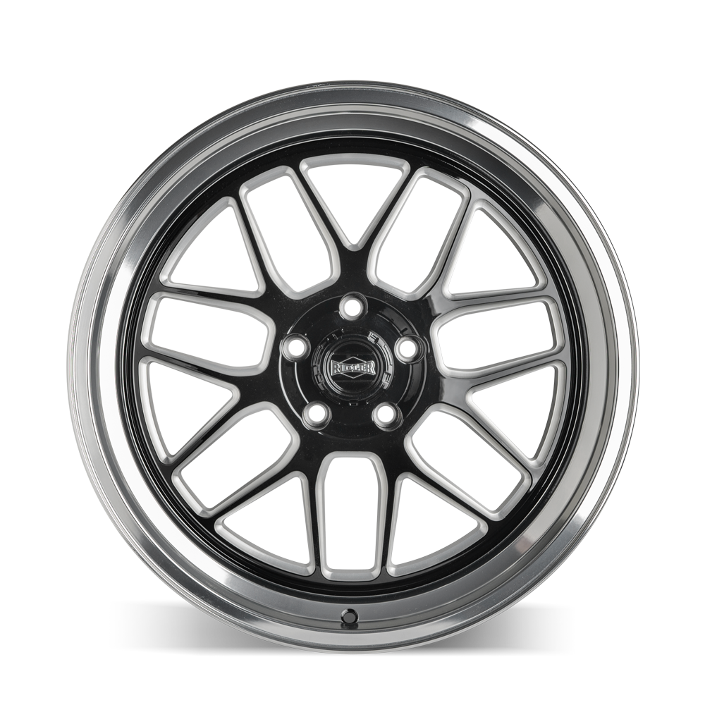 20x8.5 Ridler 611 Gloss Black Milled With Diamond Cut Lip Wheel 5x4.75 (0mm)