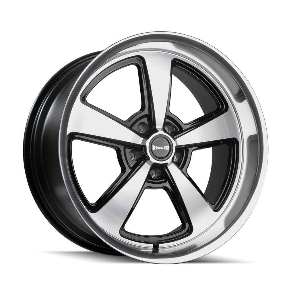 17x7 Ridler 652 Gloss Black With Diamond Cut Face & Lip Wheel 5x4.75 (0mm)