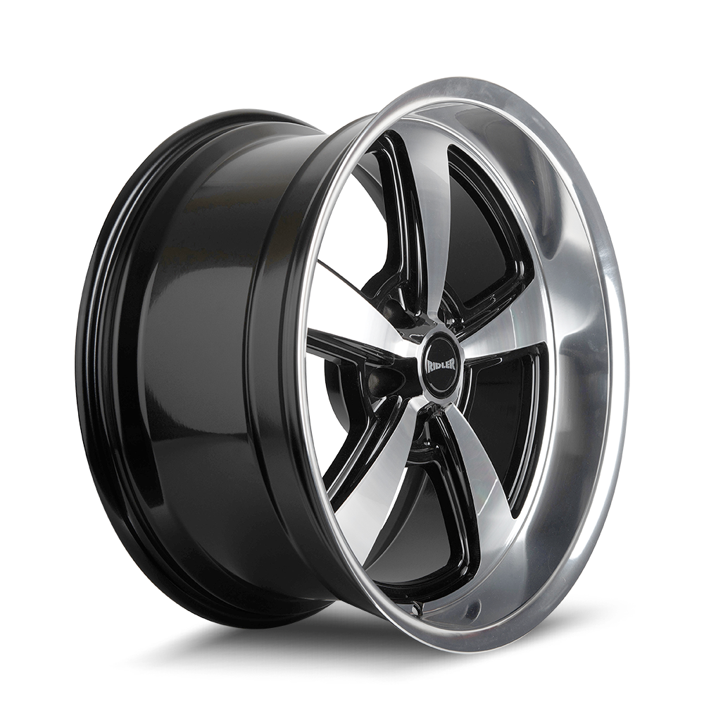 17x7 Ridler 652 Gloss Black With Diamond Cut Face & Lip Wheel 5x4.75 (0mm)