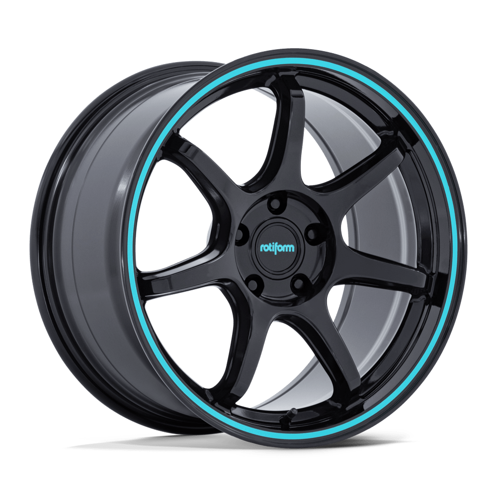 18x8.5 Rotiform RC208 BPU Gloss Black W/ Teal Stripe Wheel 5x100 (35mm)