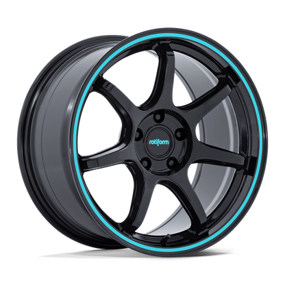 19x8.5 Rotiform RC208 BPU Gloss Black W/ Teal Stripe Wheel 5x100 (35mm)