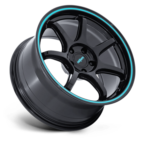 18x9.5 Rotiform RC208 BPU Gloss Black W/ Teal Stripe Wheel 5x120 (38mm)