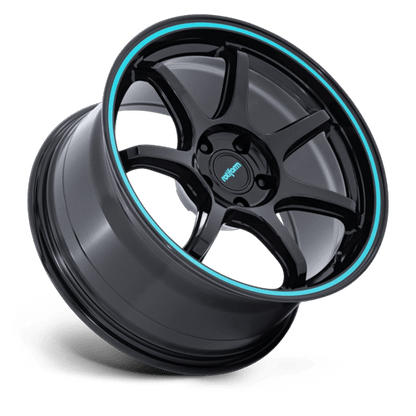 18x9.5 Rotiform RC208 BPU Gloss Black W/ Teal Stripe Wheel 5x120 (38mm)