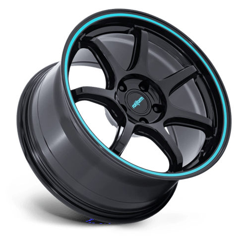 18x9.5 Rotiform RC208 BPU Gloss Black W/ Teal Stripe Wheel 5x100 (38mm)