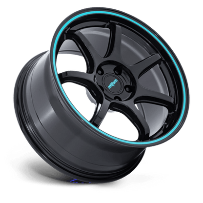 18x9.5 Rotiform RC208 BPU Gloss Black W/ Teal Stripe Wheel 5x100 (38mm)