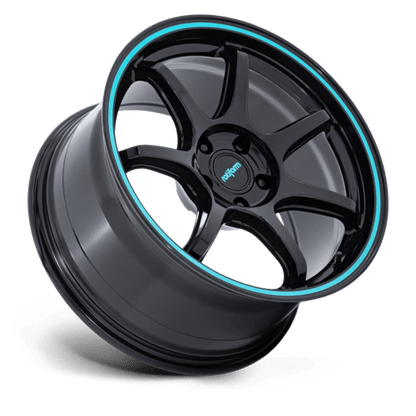18x9.5 Rotiform RC208 BPU Gloss Black W/ Teal Stripe Wheel 5x100 (38mm)