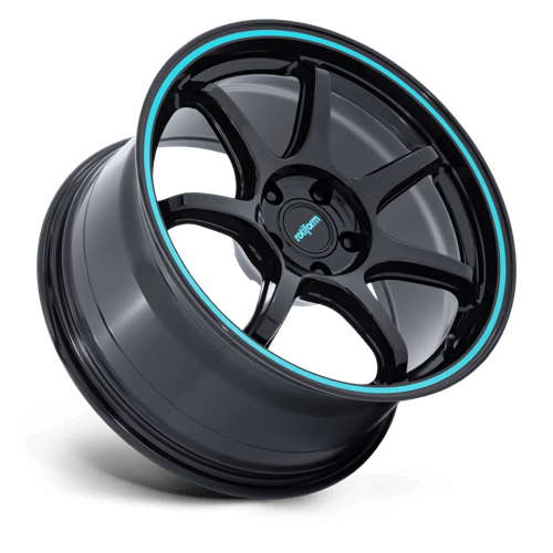 19x8.5 Rotiform RC208 BPU Gloss Black W/ Teal Stripe Wheel 5x100 (35mm)