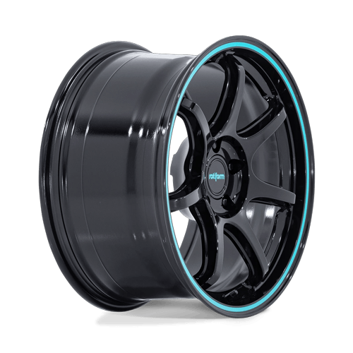 18x9.5 Rotiform RC208 BPU Gloss Black W/ Teal Stripe Wheel 5x120 (38mm)