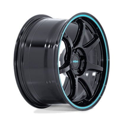 18x9.5 Rotiform RC208 BPU Gloss Black W/ Teal Stripe Wheel 5x120 (38mm)