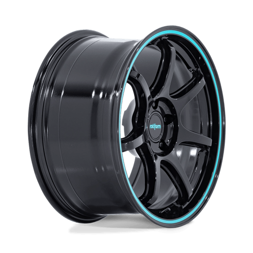 18x8.5 Rotiform RC208 BPU Gloss Black W/ Teal Stripe Wheel 5x100 (35mm)