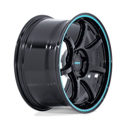 18x8.5 Rotiform RC208 BPU Gloss Black W/ Teal Stripe Wheel 5x100 (35mm)