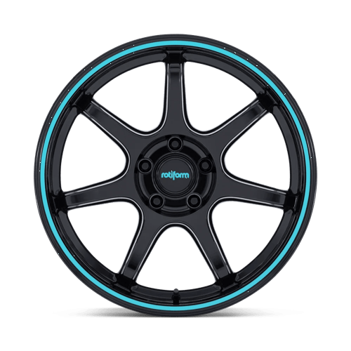 19x8.5 Rotiform RC208 BPU Gloss Black W/ Teal Stripe Wheel 5x112 (25mm)
