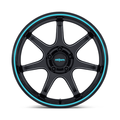 18x8.5 Rotiform RC208 BPU Gloss Black W/ Teal Stripe Wheel 5x120 (35mm)