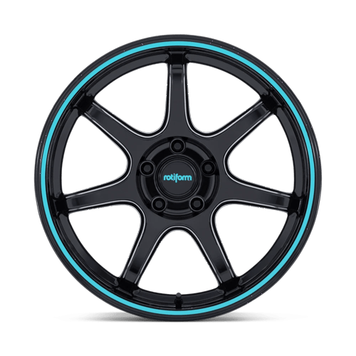 18x9.5 Rotiform RC208 BPU Gloss Black W/ Teal Stripe Wheel 5x120 (38mm)