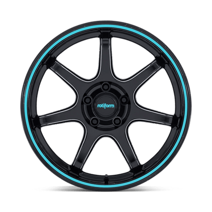 18x9.5 Rotiform RC208 BPU Gloss Black W/ Teal Stripe Wheel 5x120 (38mm)