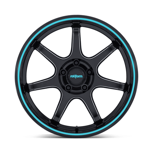 18x8.5 Rotiform RC208 BPU Gloss Black W/ Teal Stripe Wheel 5x100 (35mm)