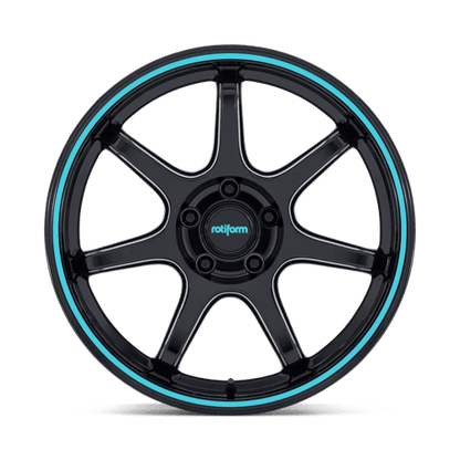 18x8.5 Rotiform RC208 BPU Gloss Black W/ Teal Stripe Wheel 5x100 (35mm)