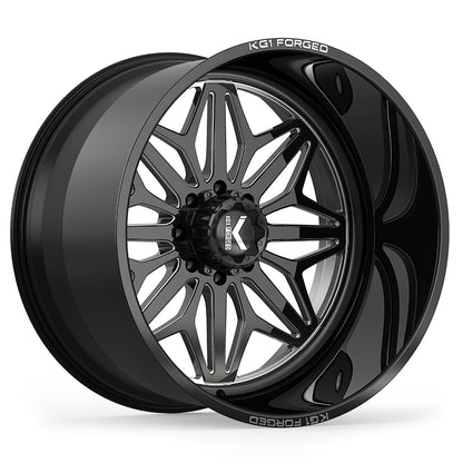 22x14 KG1 KF014 Snow Gloss Black Premium Milled FORGED Wheel 8x170 (-76mm)