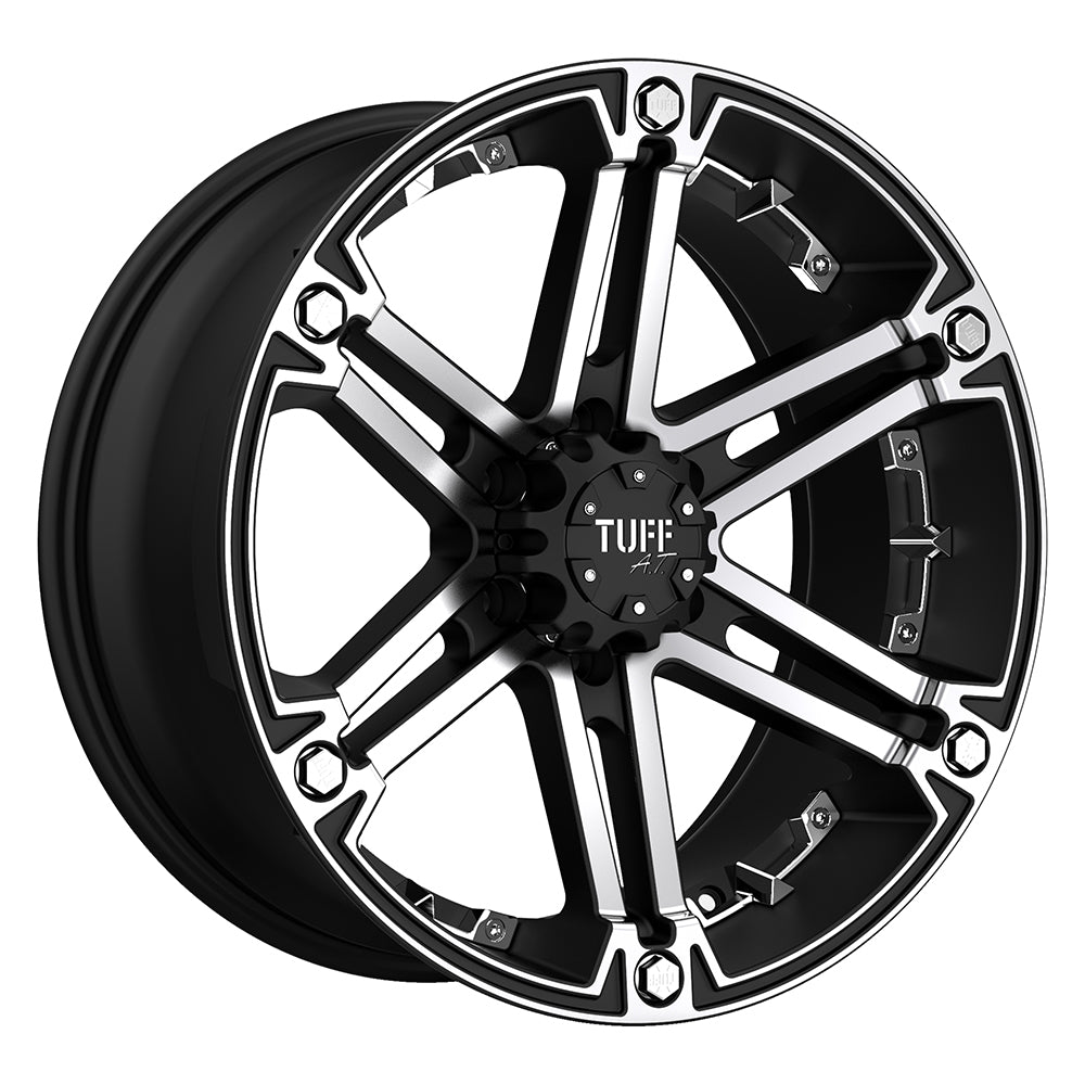 20x9 Tuff T01 FLAT BLACK W/ MACHINED FACE AND CHROME INSERTS Wheel 6x5.5 (-13mm)