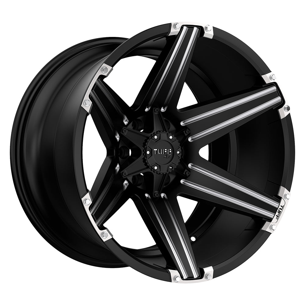 24x11 Tuff T12 SATIN BLACK W/ MILLED SPOKES Wheel 6x5.5 (-45mm)