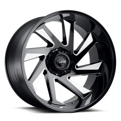 22x12 Tuff T1B GLOSS BLACK W/ MILLED SPOKES Wheel 6x5.5 (-45mm)