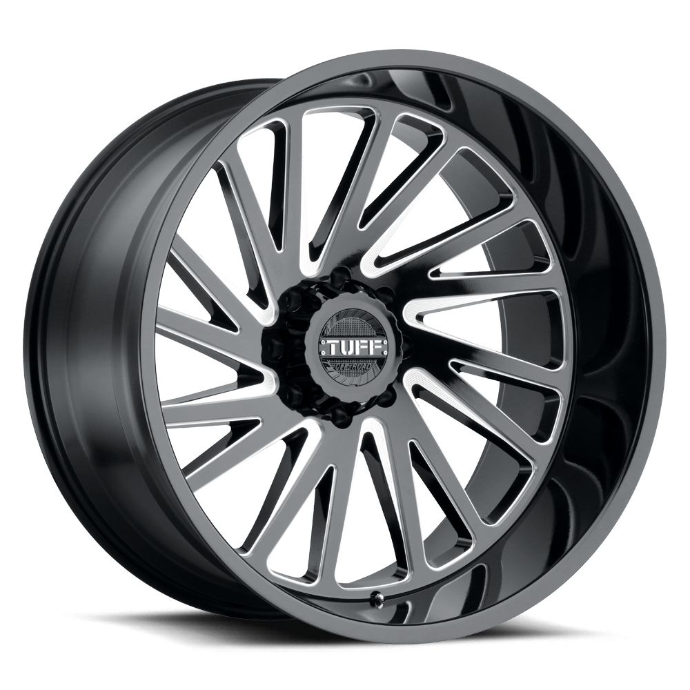 22x12 Tuff T2A GLOSS BLACK W/ MILLED SPOKES Wheel 8x180 (-45mm)