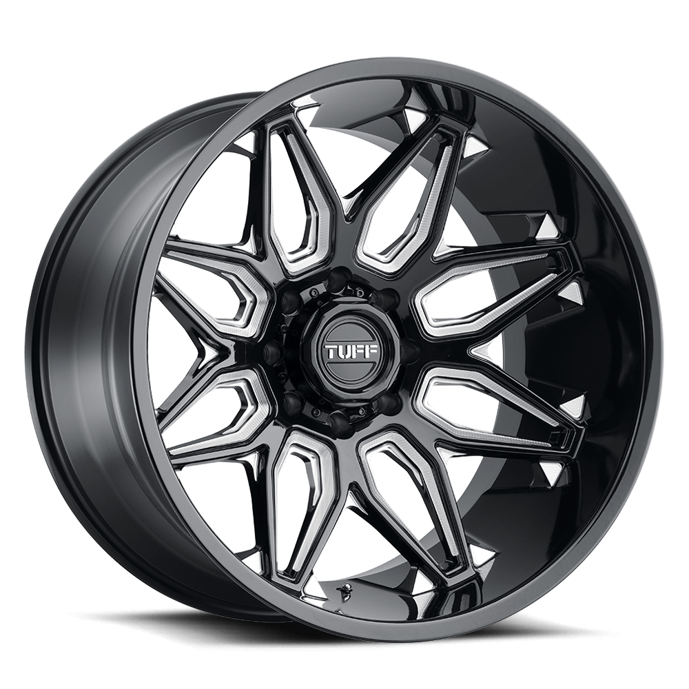 24x14 Tuff T3B GLOSS BLACK W/ MILLED SPOKES Wheel 6x5.5 (-72mm)