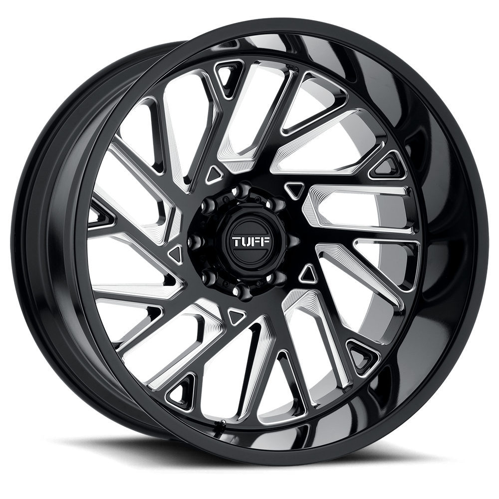 22x12 Tuff T4B Gloss Black & Milled DIRECTIONAL Left Wheel 6x5.5 (-45mm)