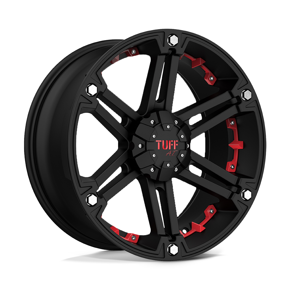 17x8 Tuff T01 FLAT BLACK W/ RED INSERTS Wheel 5x5.5 (10mm)