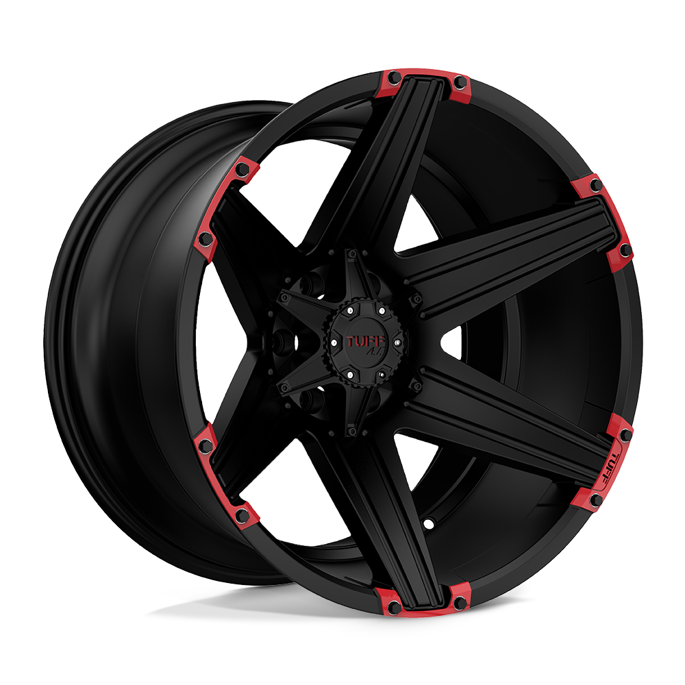 22x12 Tuff T12 SATIN BLACK W/ RED INSERTS Wheel 6x5.5 (-45mm)