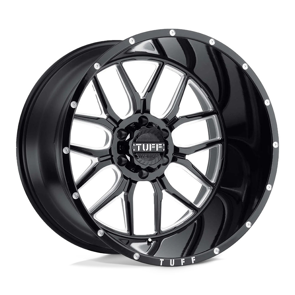22x14 Tuff T23 GLOSS BLACK W/ MILLED SPOKES AND DIMPLES Wheel 6x5.5 (-76mm)