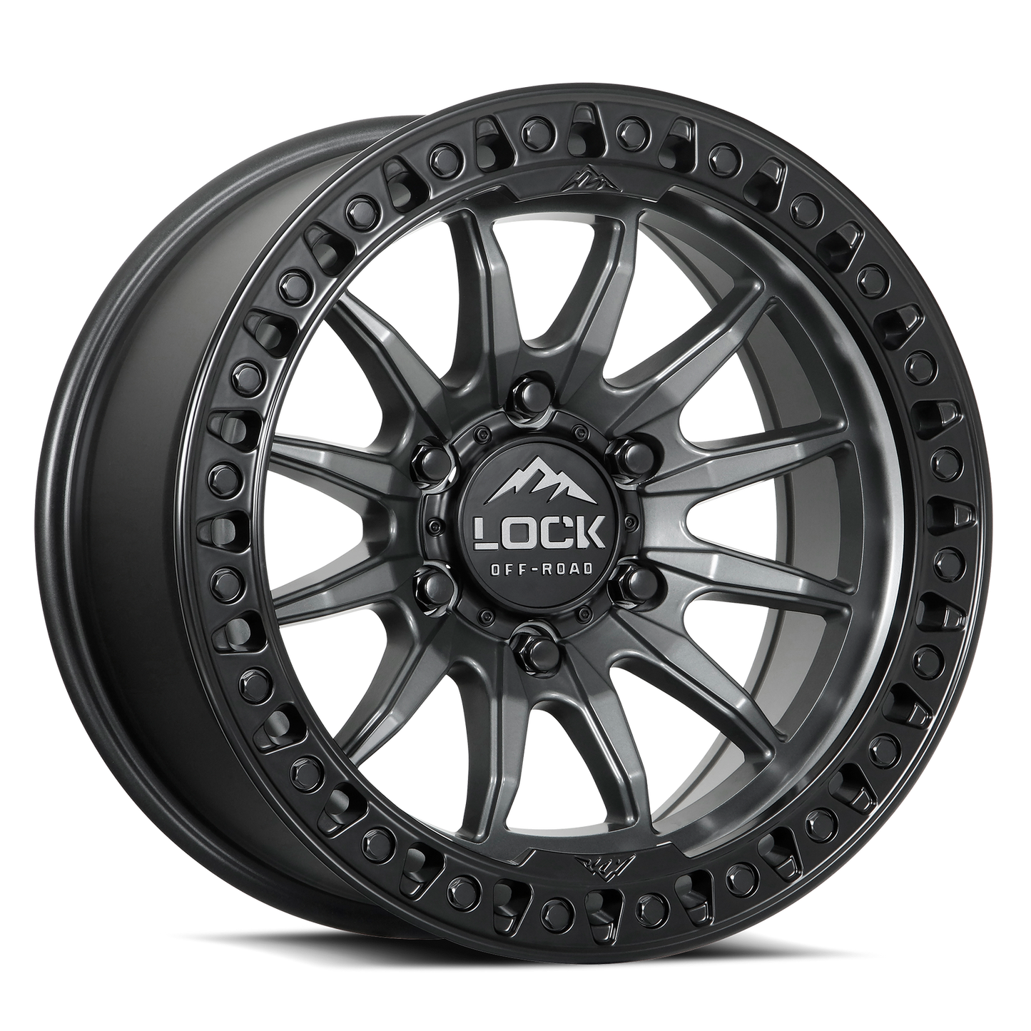 17x9 Lock Off-Road Trail Matte Grey With Matte Black Ring Wheel 6x5.5 (1mm)