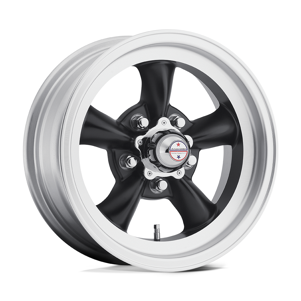 15x8.5 American Racing VN105 TORQ THRUST D Sat Blk Mach Lip Wheel 5x4.5 (-25mm)