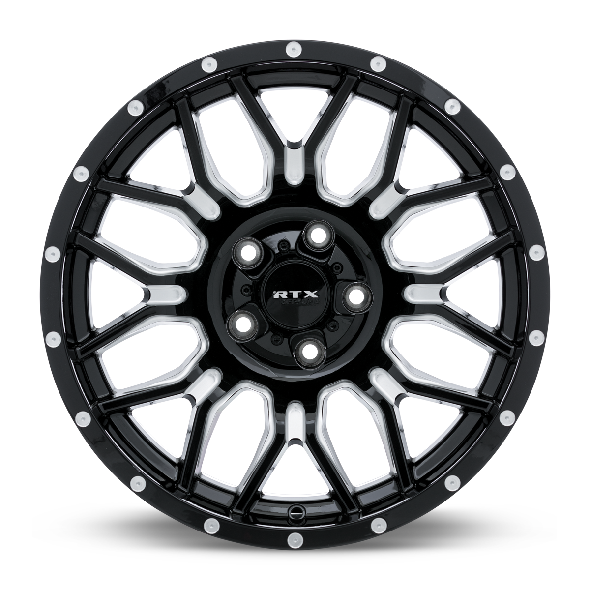 18x9 RTX Claw Gloss Black Milled with Rivets Wheel 6x135 (-12mm)