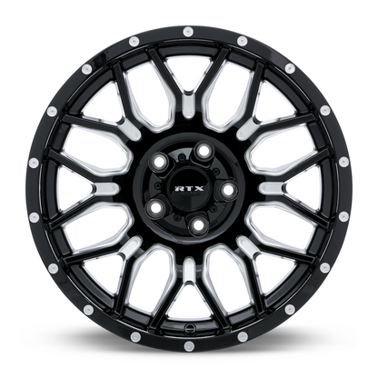 18x9 RTX Claw Gloss Black Milled with Rivets Wheel 6x135 (-12mm)