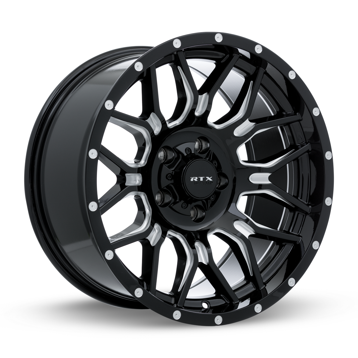 18x9 RTX Claw Gloss Black Milled with Rivets Wheel 6x135 (-12mm)
