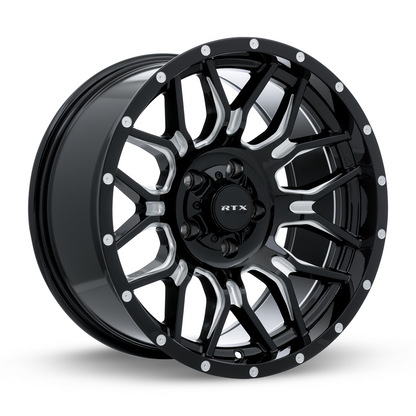 18x9 RTX Claw Gloss Black Milled with Rivets Wheel 6x135 (-12mm)