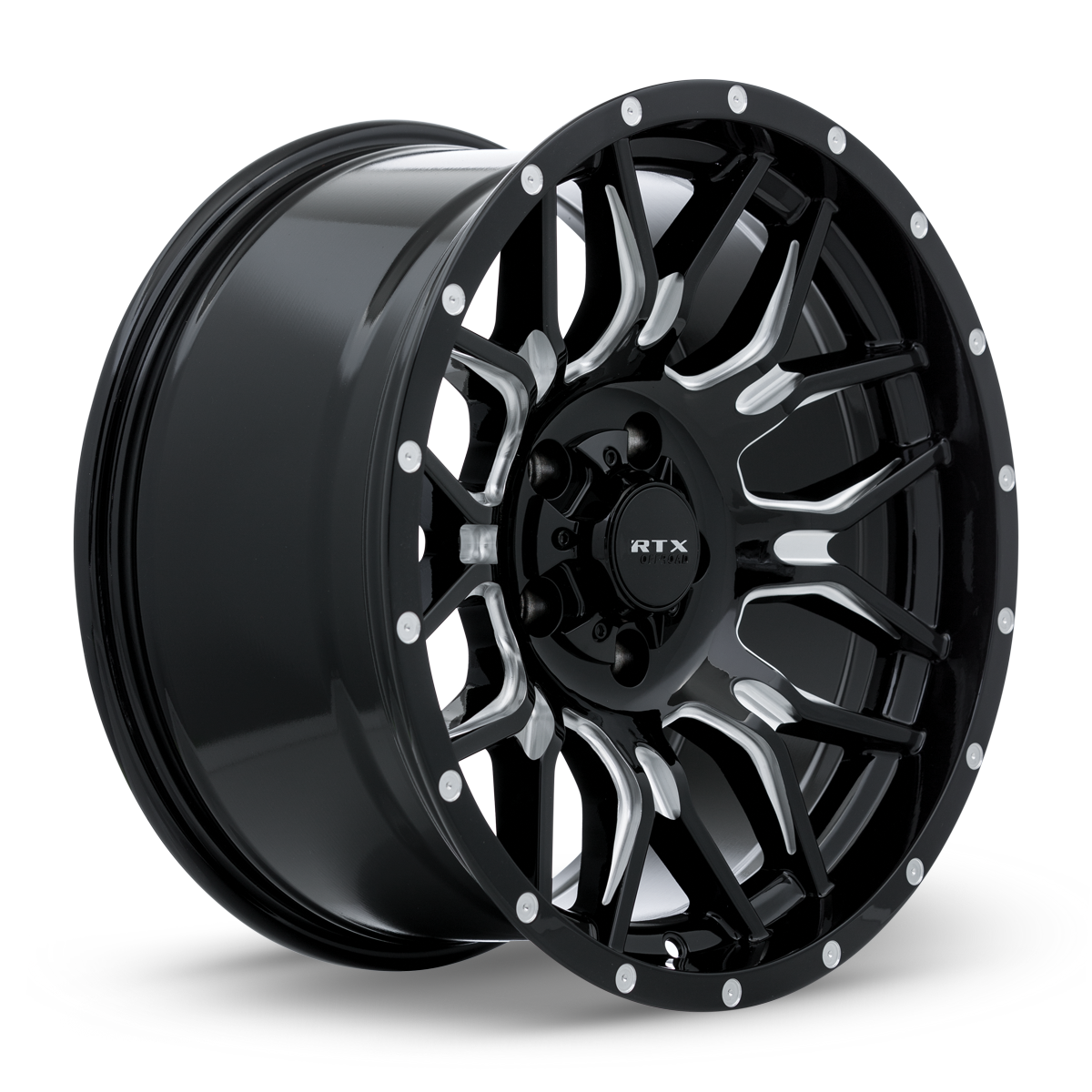 18x9 RTX Claw Gloss Black Milled with Rivets Wheel 6x135 (-12mm)