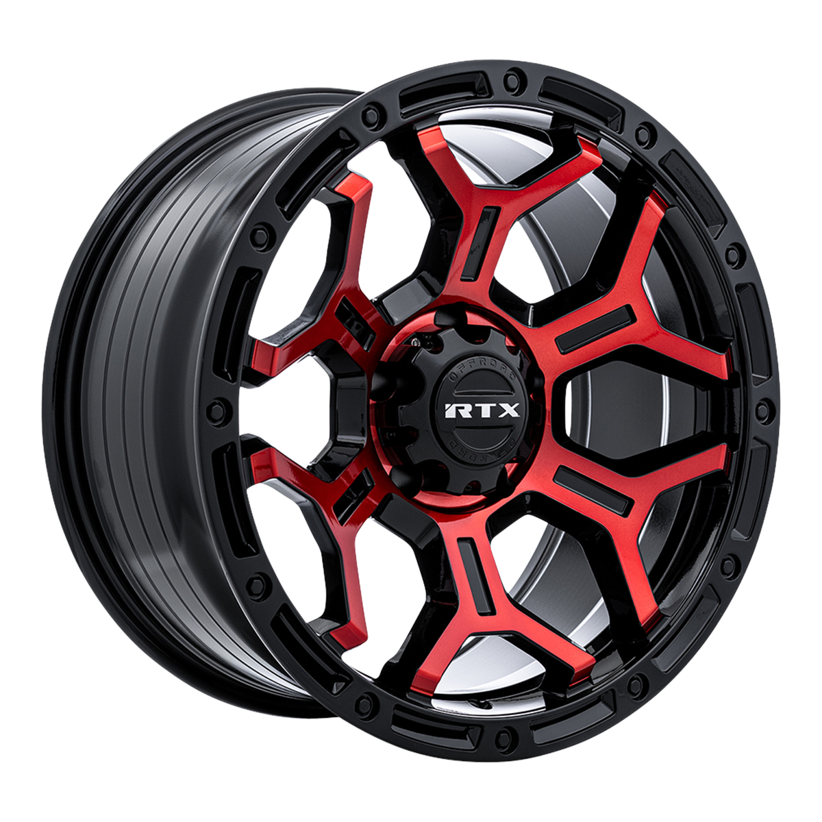 18x9 RTX Goliath Gloss Black Machined Red Spokes Wheel 6x135 (0mm)