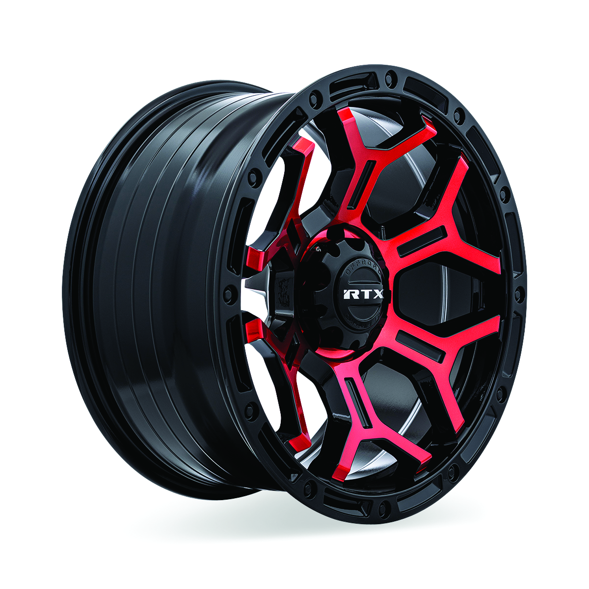18x9 RTX Goliath Gloss Black Machined Red Spokes Wheel 6x5.5 (0mm)