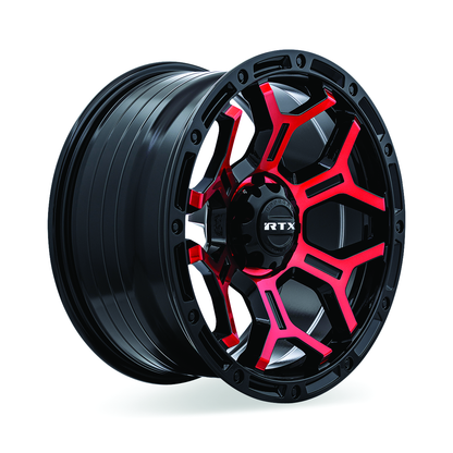 18x9 RTX Goliath Gloss Black Machined Red Spokes Wheel 6x5.5 (0mm)