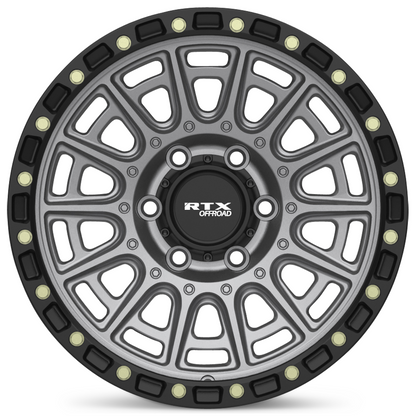 17x8.5 RTX Striker Matte Gunmetal Black Lip and Milled Rivets Wheel 6x5.5 (10mm)